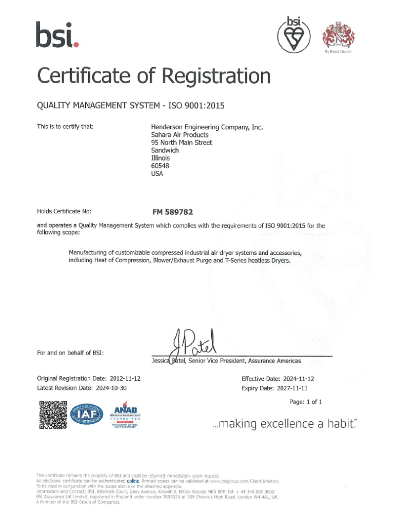 ISO Certificate FM 589782 Exp 2027